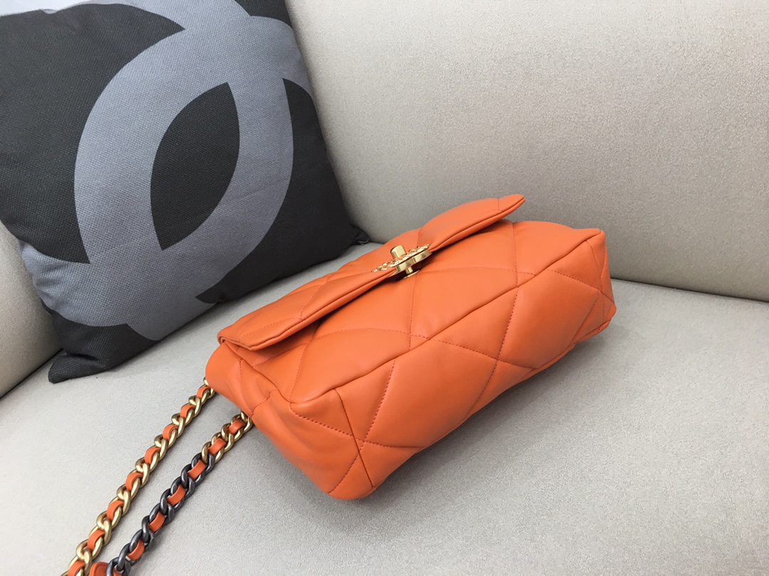 Lambskin 19 Large Handbag Flap Bag AS1161 Orange